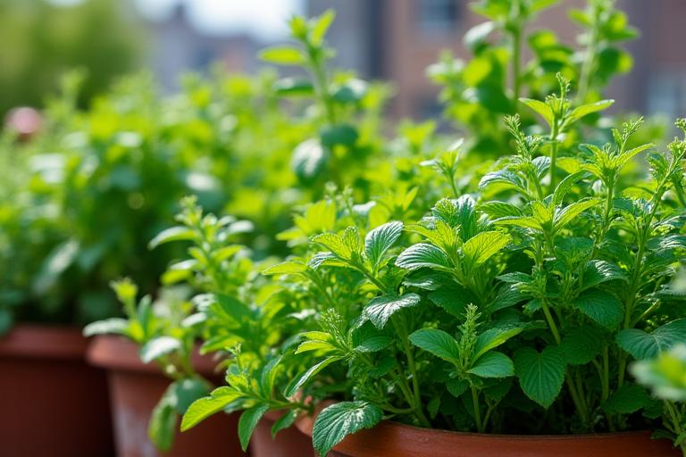 様々なハーブが植えられたプランター